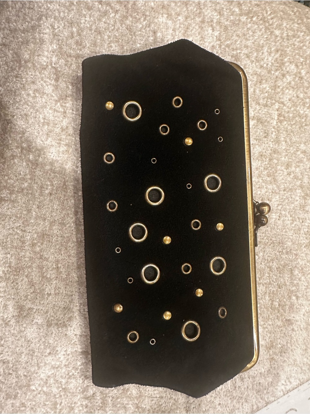 Black Velvet Clutch with Gold Stud and Grommet Accents